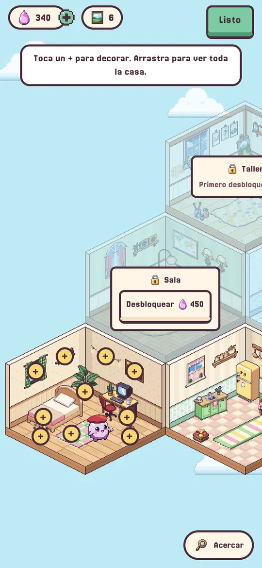 Pantalla Decorar: la casa con sus habitaciones.